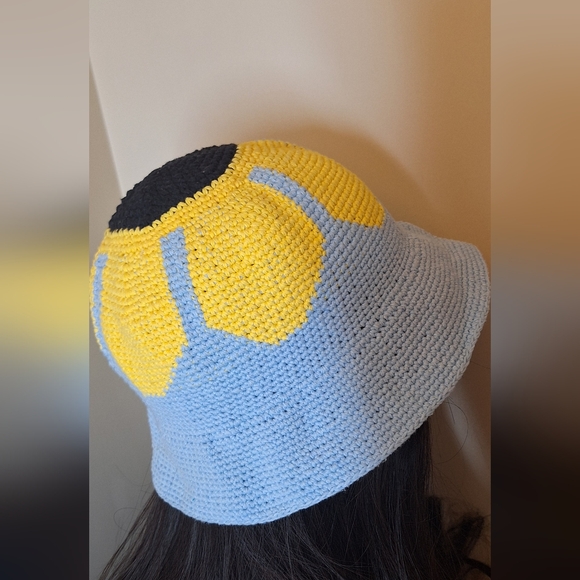 Organic cotton linen crocheted sunflower hat cap - Picture 5 of 8
